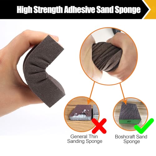 BOSHCRAFT 8 Pcs Sanding Sponge Set, 80/120/180/220 Grit 2 Pcs Each, Washable & Reusable Sanding Block for Wood Drywall Metal, Single & Dual Angle, 2-3/4" x 5" - size: 8 Pack