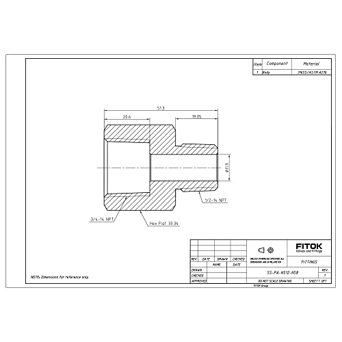 316 Stainless Steel Pipe Fitting Reducing Adapter 3/4'' Female NPT × 1/2'' Male NPT, 4600 psi, SS-PA-NS12-NS8 - size: 3/4'' FNPT × 1/2'' MNPT
