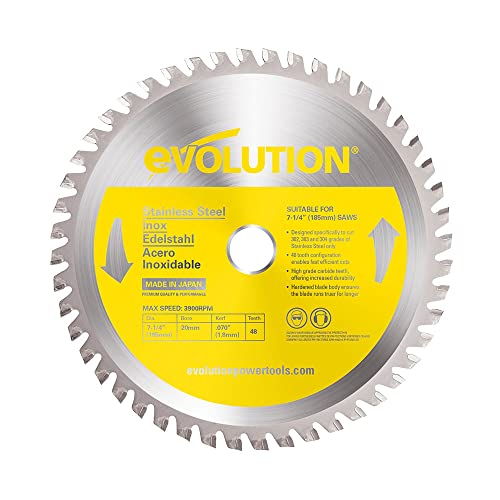 Evolution Power Tools 185BLADESS Stainless Steel Cutting Saw Blade, 7-1/4-Inch x 48-Tooth , Yellow - size: 7-1/4 Inch, style: Stainless Steel