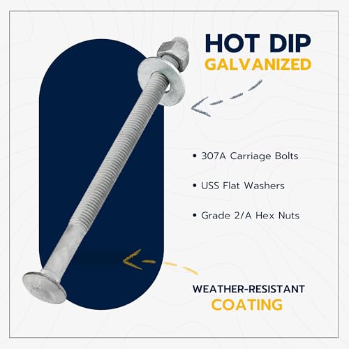 1/2" x 9" (25 Pack) Galvanized Carriage Bolt Kit Grade 307A Includes 1/2" USS Flat Washers (25 pcs) and 1/2"-13 Hex Nuts (25 pcs), Hot Dip Galvanized for Exterior Use by Makers Bolt - size: 1/2 x 9