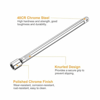 HARFINGTON 1pcs Socket Extension Bar 1/2" Drive 10" Long Extension Bars - size: 1/2" x 10"