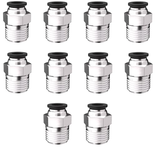 10PCS Push to Connect Fittings 1/4 Inch Tube OD x 3/8 Inch NPT Thread Pneumatic Male Straight Connector Air Fittings - size: 1/4"OD x 3/8"NPT 10PCS