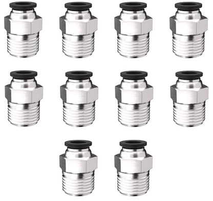 10PCS Push to Connect Fittings 1/4 Inch Tube OD x 3/8 Inch NPT Thread Pneumatic Male Straight Connector Air Fittings - size: 1/4"OD x 3/8"NPT 10PCS