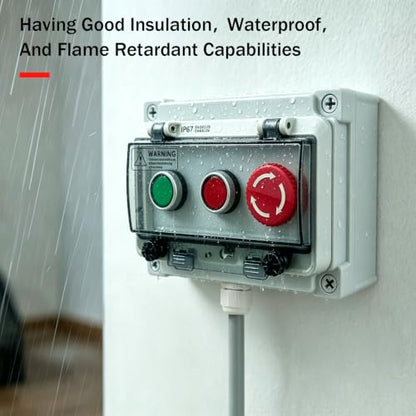 Waterproof Push Button Switch Box, IP67 Rated, Outdoor Industrial Start/Stop Control Box with Protective Cover (Green/red/Emergency Stop Button Switch Box) - color: Green/red/ emergency stop button switch box