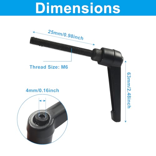 5pcs M6 x 50mm Clamping Lever Handles, 305 Stainless Steel Adjustable Locking Quick Release with Push Button Ratchet Mechanism, Black - size: M6 x 50mm