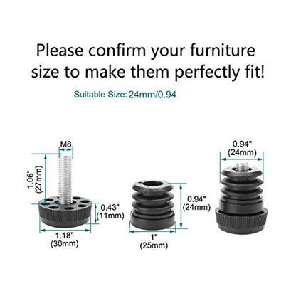 uxcell Leveling Feet 1" 25mm OD Round Insert Furniture Adjustable Leveler 8 Sets