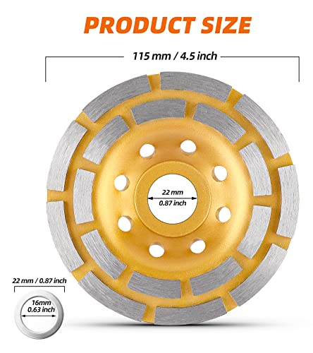 Grinding Wheel Diamond Cup Wheel for Concrete Grinding, Stone, Cement, Marble, Rock, Granite Surface Aggressive Polishing Cleaning Angle Grinder Attachment (4.5inch)
