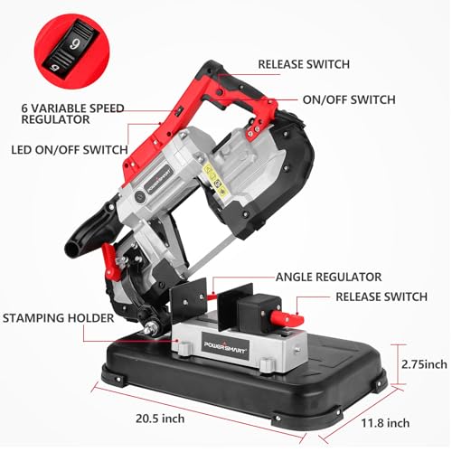 PowerSmart Portable Band Saw, 10A Variable Speed, 5" Cutting Capacity