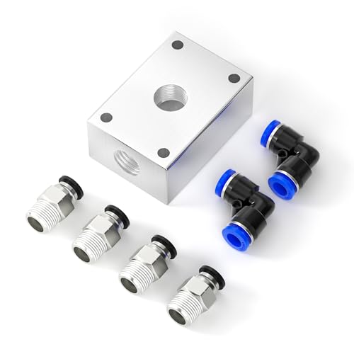 TAILONZ PNEUMATIC 1/4 Inch Push-in connection shunt Push to Connect Fittings Manifold Block Assembly Pneumatic Fittings Kit (Pack of 7) - size: 1/4" NPT-7PCS Kit