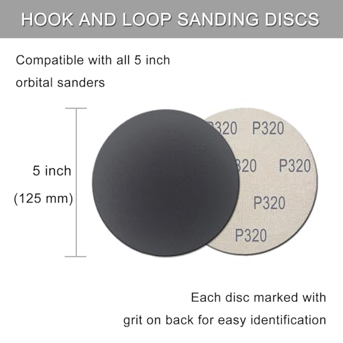 50Pcs 5 Inch Hook and Loop Sanding Discs, 320 Grit Wet Dry Round Sandpaper - style: Grit 320