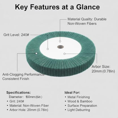 2 Pcs 6'' Non-Woven Buffing Polishing Wheels, 4/5" Arbor 240 Grit - style: 2pc 6''x1'' Green