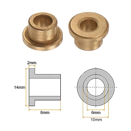 HARFINGTON 8pcs Flange Bearing Sleeve 6mm Bore 10mm OD 8mm Length 2mm Flange Thickness Bronze Bushing Self Lubricating Bushings Sleeve for Industrial Equipment - size: 6mm x 10mm x 8mm