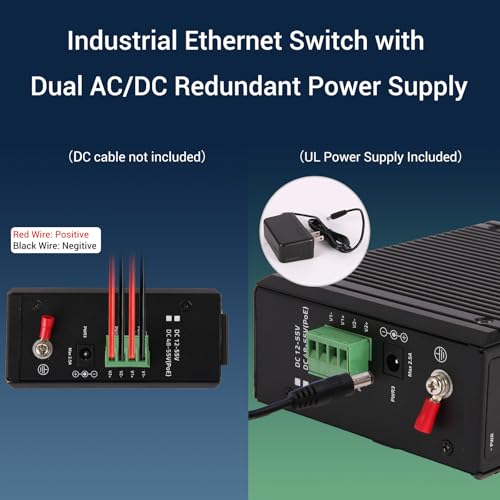 Industrial Ethernet Switch, 10-Port Gigabit Din Rail Switch Hardened, 1000Mbps, 8 Ethernet Ports + 2 SFP Port, Din Rail & Wall Mountable (-40 to 185 F), 20Gbps Switching Capacity, with UL Power Supply
