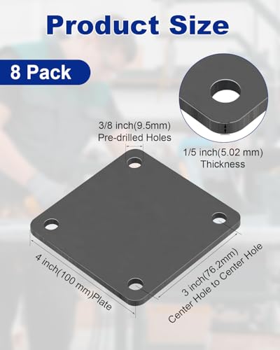 Rocaris 8 Pcs 4 X 4 X 1/5 Inch A36 Steel Plate Hot Rolled with 4 Holes - size: 4 Inch