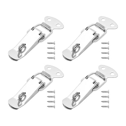 4PCS Stainless Steel Spring Loaded Toggle Latch with Padlock Hole, Catch Hasp Clamp Lock Hardware for Cabinet Wooden Case Box Chest Trunk, Silver(70mm/2.75” Overall Length) - size: 70mm/2.75”(with Padlock Hole)