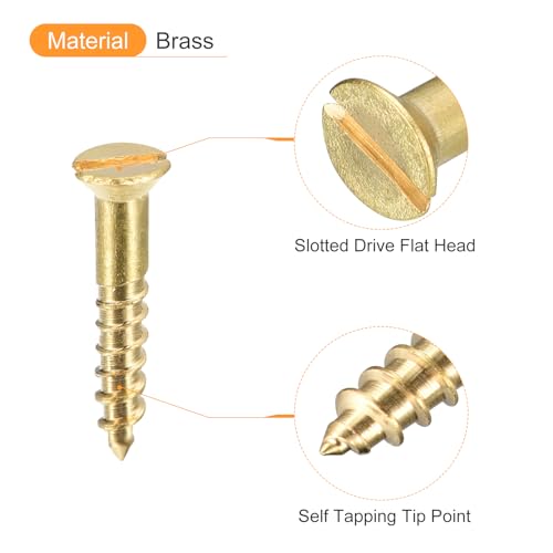 uxcell Brass Wood Screws, 30Pcs M2 x 12mm Slotted Drive Flat Head Self Tapping Screw Countersunk for Woodworking Furniture - size: M2 x 12mm