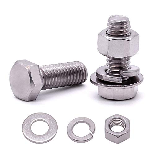 (10 Sets) M8-1.25 x 20mm Hex Bolt Kit, 304 Stainless Steel (18-8), Includes Hexagon Head Screws and Nuts, Flat & Lock Washers, Full Coarse Thread, for Machinery, Automotive, DIY - size: M8 x 20mm