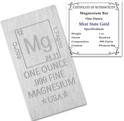1 oz Magnesium Bar (Flat Style) .999 Pure Paperweight - color: Magnesium