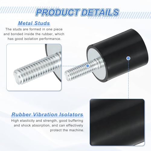 uxcell 2Pcs M6 Thread Rubber Mounts, Vibration Isolators, Cylindrical Shock Absorber with Studs 25 x 25mm with Non-Slip Nuts - size: M6 x 25 x 25mm
