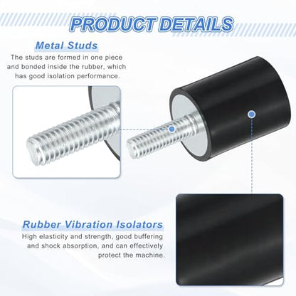 uxcell 2Pcs M6 Thread Rubber Mounts, Vibration Isolators, Cylindrical Shock Absorber with Studs 25 x 25mm with Non-Slip Nuts - size: M6 x 25 x 25mm