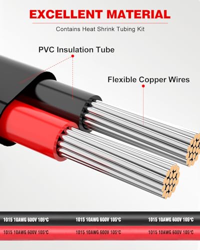 NAOEVO 10 Gauge Wire 2 Conductor, 10 Gauge Automotive Wire 12V Cable, 15FT - size: 15ft, style: 2C-10AWG