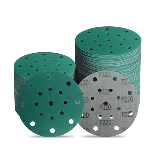 6 Inch 17 Hole 220 Grit Zirconia Alumina Hook & Loop Sanding Discs, Heavy-Duty Polyester Film Backing, Wet/Dry Anti-Clog for Random Orbital Sanders - Wood, Automotive, Metal - 50 Pack - color: 220 Grit, size: 6 Inch 17 Hole