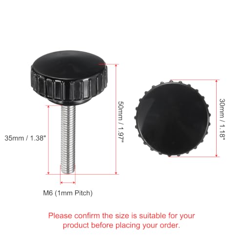 uxcell 2pcs Knurled Clamping Knobs M6 x 35mm Metric 304 Stainless Steel Male Thread Thumb Screw on Type 30mm Plastic Round Head Threaded Hand Bolt Stud Knobs Black - size: M6 x 35mm x 30mm