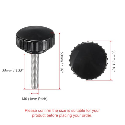 uxcell 2pcs Knurled Clamping Knobs M6 x 35mm Metric 304 Stainless Steel Male Thread Thumb Screw on Type 30mm Plastic Round Head Threaded Hand Bolt Stud Knobs Black - size: M6 x 35mm x 30mm