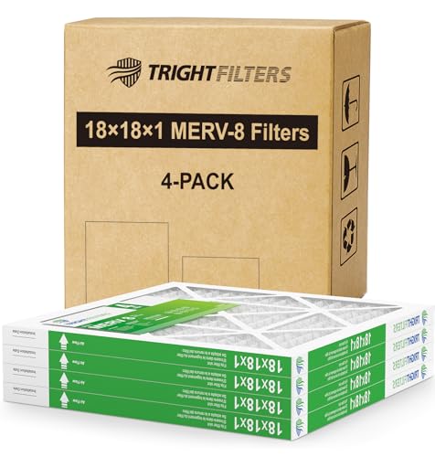 TRIGHTFILTERS 18x18x1 Air Filter 4 Pack, MERV 8 Pleated HVAC Furnace Filter - size: 18x18x1