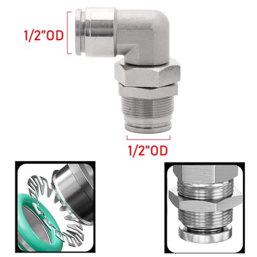 2Pcs Bulkhead Elbow 1/2" Tube OD x 1/2" NPT Push to Connect Fittings - size: 1/2" x 1/2"