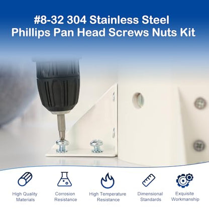 280Pcs #8-32 x 1/4" to 1-1/4" Pan Head Machine Screws Kit with Nuts Washers - size: #8-32