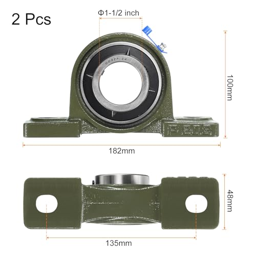 uxcell 2 Pcs UCP208-24 Pillow Block Bearings 1-1/2 inch Bore Self Alignment, Solid Cast Iron Base Mounted Chrome Steel Bearings - size: UCP208-24