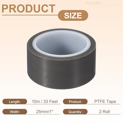 PATIKIL 1" x 33ft Heat Resistant Tape, High Temperature Tape PTFE Adhesive High Heat Tape Waterproof Smooth Surface for Vacuum Sealer Machine Insulation Protection, 0.08mm Thick, 2PCS - size: 0.08x25mm