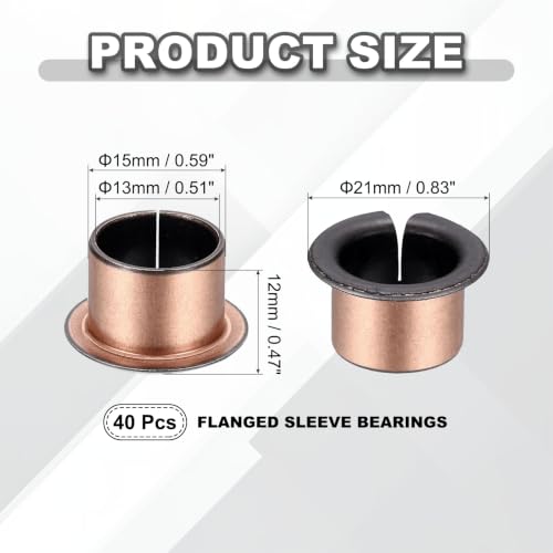 uxcell 40Pcs Flanged Sleeve Bearing, 13mm Bore x 15mm OD x 12mm Length - size: 13×15×12mm