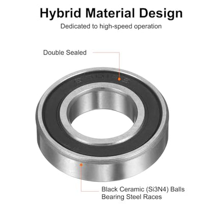 uxcell 6901-2RS Hybrid Ceramic Deep Groove Ball Bearings 12x24x6mm Si3N4 Silicon Nitride Balls Steel Rings Double Sealed Bearing for Motors, CNC Spindles (ABEC5) - size: 6901-2RS