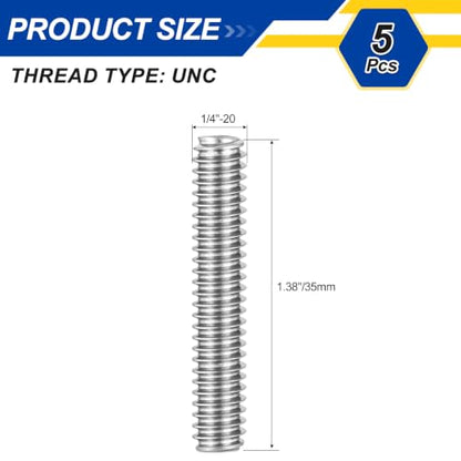 1/4"-20 UNC Fully Threaded Rod 1.38" Length Thread 5Pcs - size: 1/4"-20x1.38"