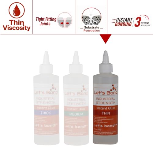 Let's Bond 8 oz Thin Professional Grade Instant Glue Bundle, Premium Cyanoacrylate, 5 CPS - size: 8 oz Bundle
