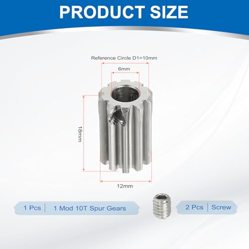 uxcell 1 Mod 10T Spur Gear 6mm Bore, 304 Stainless Steel Pinion Gear - size: 1 Mod 10T, 6mm