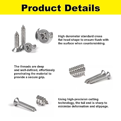 #4 x 5/16" (M3x8mm) 304 Stainless Steel Flat Head Wood Screws, 200pcs - size: #4 x 5/16''-200pcs