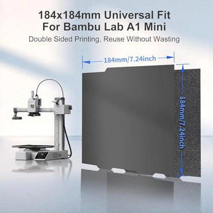 IdeaFormer-3D Textured PEI Build Plate for Bambu Lab A1 Mini, Flexible Double Sided Smooth Textured PEI Spring Steel Sheet 184x184mm Excellent Adhesion Plate for Bambulab A1 Mini - color: Smooth Black PEI+Textured Black PEI