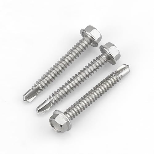 #12 x 2-3/4" (50 Pack) Hex Washer Head Self Drilling Screws (5/8" to 6" Available), 410 Stainless Steel Self Tapping Sheet Metal Screws, No Pre-drilled Needs - size: #12 x 2-3/4"