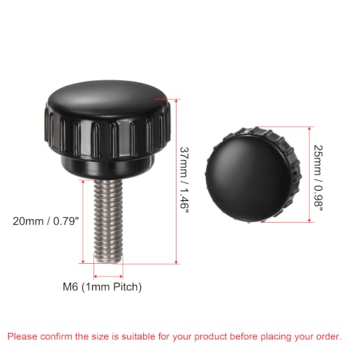 uxcell 4pcs Knurled Clamping Knobs M6 x 20mm Metric 304 Stainless Steel Male Thread Thumb Screw on Type 25mm Plastic Round Head Threaded Hand Bolt Stud Knobs Black - size: M6 x 20mm x 25mm