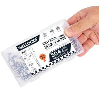 WELLOCKS #8 x 1-1/4 in 304 Stainless Deck Screws, 300 PCS - size: #8×1-1/4"