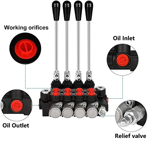 Hydraulic Flow Control Valve 4 Spool 11 GPM Adjustable Relief Valve - size: 4 Spool 11 GPM