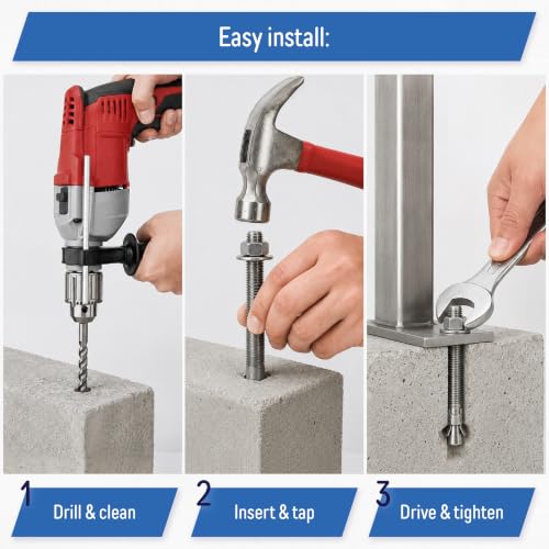 3/4" x 4" Wedge Anchor Bolt Fasteners for Concrete, Cement, Brick with Nuts & Washers - Heavy-Duty, Zinc-Plated (4 Pack)