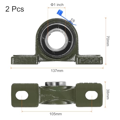uxcell 2 Pcs UCP205-16 Pillow Block Bearings 1 inch Bore Self Alignment, Solid Cast Iron Base Mounted Chrome Steel Bearings - size: UCP205-16