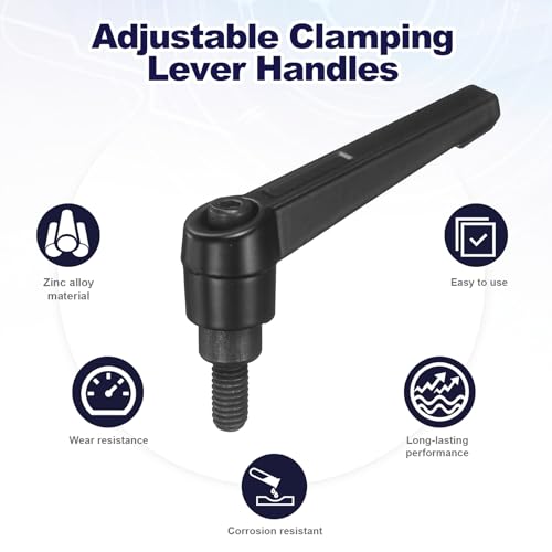 uxcell 4Pcs Adjustable Clamping Lever Handles, M6x12mm Zinc Alloy Male Thread Stud Knobs with Nuts Quick Release Bolt Rotating Screw Handles for Lathes Woodworking, Black - size: M6x12mm