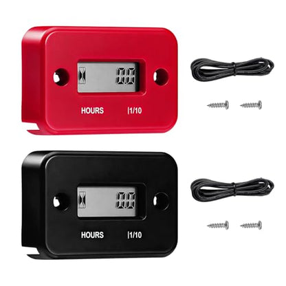 Sun Walker 2PCS Inductive Hour Meter, Waterproof Hour Meter Automatically Shutdown Hr Counter, Digital LCD Hourmeter Maintenance Reminder for Gas Engine Powered Motorcycle Snowmobile (Black+Red) - color: Black+Red