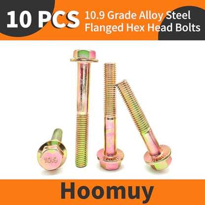 M8 x 80mm 10pcs Heavy Duty Flanged Hex Head Bolts, Flange Hexagon Head Screws, 10.9 Grade Alloy Steel, Yellow Zinc Plated, Metric Half Thread - size: M8 x 80mm(10pcs)