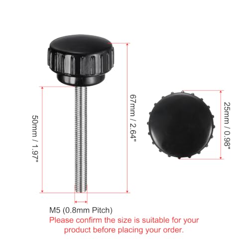 uxcell 4pcs Knurled Clamping Knobs M5 x 50mm Metric 304 Stainless Steel Male Thread Thumb Screw on Type 25mm Plastic Round Head Threaded Hand Bolt Stud Knobs Black - size: M5 x 50mm x25mm